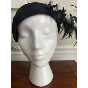 Vintage Black Felt Cocktail Hat Fascinator With Feathers
